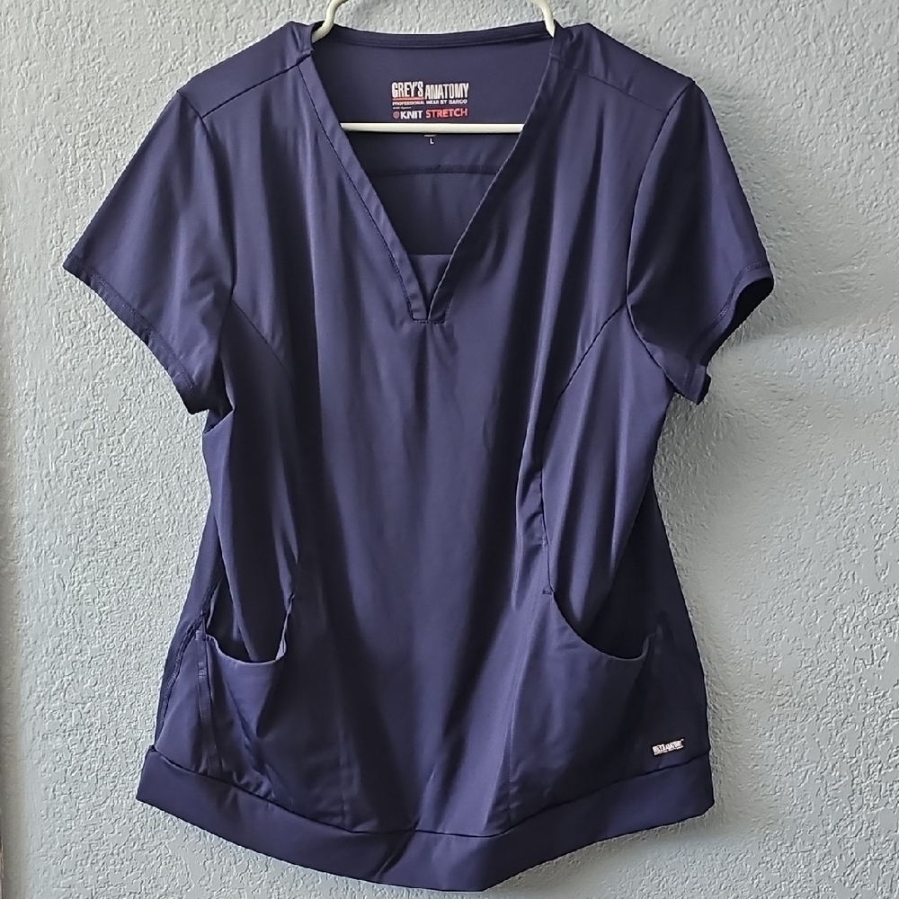 Grey's Anatomy Women's Dark Blue V-Neck Short Sleeve Top